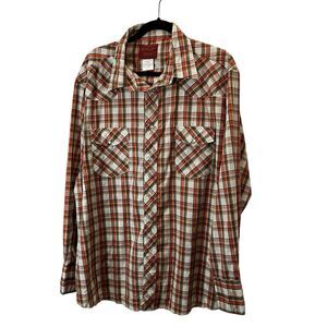 Wrangler Rustler Men's Plaid Western Long Sleeve Pearl Snap Button Shirt Sz XXL
